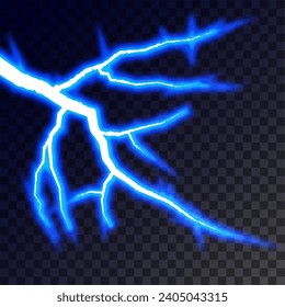Powerful storm electrical discharge. Blue electric lighting effect. Impact, crack, magical energy flash. 
