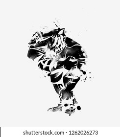 Powerful strong lion animal sports mascot for t-shirt design, Grunge illustration.