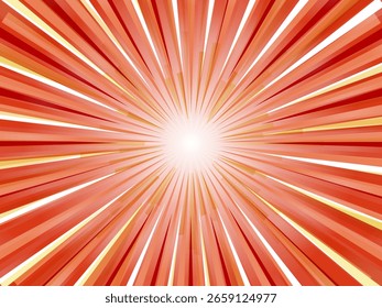 Potente fondo de rayos solares con rayos radiantes rojos y naranjas