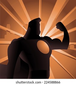 Powerful Superhero in Shadow as light comes from behind illustration