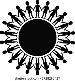 Un poderoso símbolo de unidad, comunidad y trabajo en equipo, con mucha gente tomada de la mano en un círculo perfecto.