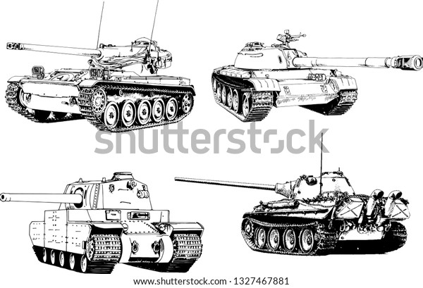 powerful
tank with a gun drawn in ink freehand
sketch