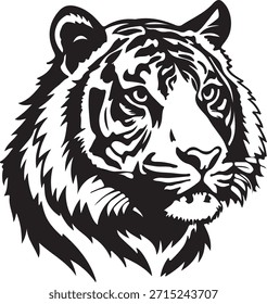 Poderosa silhueta de cabeça de tigre representando força, vida selvagem e natureza.