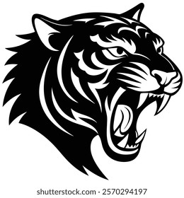 Powerful tiger roaring silhouette icon for design