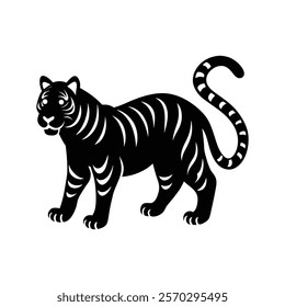 Powerful tiger silhouette with raised tail icon vector design