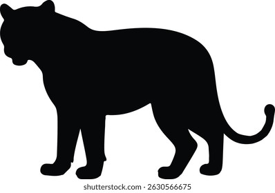 Poderoso vetor de silhueta de tigre simbolizando força, coragem e beleza selvagem. Perfeito para projetos com temática de vida selvagem, logotipos e projetos de natureza.
