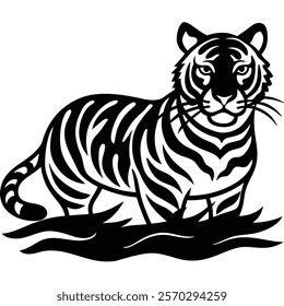 Powerful tiger silhouette in water icon design