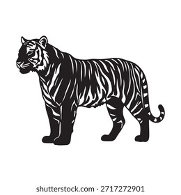 Powerful Tiger Vector Icon Black and White Illustration