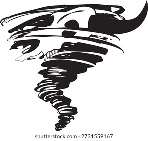 Poderoso Tornado Bull logotipo, mascote de tempestade de giro agressivo, emblema de tempo de turbilhão dinâmico, carregando feroz ilustração Taurus, marca da equipe de esportes atléticos, preto negro branco vórtice gráficos, material de design, recurso gráfico, imagem bruta, imagem editável 
