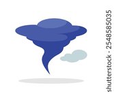 Powerful tornado funnel cloud in motion flat vector illustration on white background