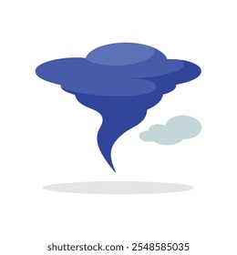 Powerful tornado funnel cloud in motion flat vector illustration on white background