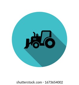 Poderoso tractor, nivelador con un icono de sombra largo de cubo. Glifo simple, vector plano de los iconos de transporte para ui y ux, sitio web o aplicación móvil