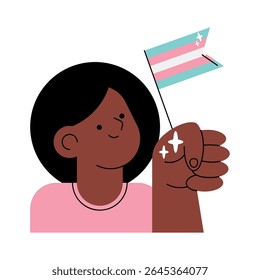 Powerful trans woman holding her pride flag high
