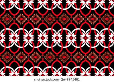 A powerful tribal-style pattern using red and black symmetry with bold curves and diamond shapes. Ideal for ethnic-themed prints, digital backgrounds, or unique textile surfaces.
