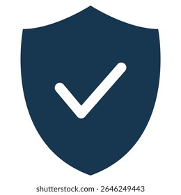 Ícone de escudo de segurança poderoso e confiável adornado com uma marca de verificação proeminente, significando proteção abrangente e segurança garantida para todos os ativos digitais e físicos