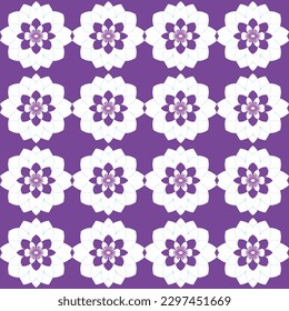 Patrón floral potente y único, con temática clematis, en color morado y blanco, con motivos damascados oscuros sobre fondo de tablero de ajedrez, ideal para ramos de verano frescos y tejidos de meditación pacíficos.