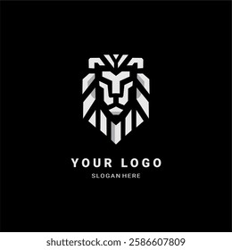 A powerful vector logo featuring a geometric lion head with sharp, modern lines. Perfect for esports, security, branding, and luxury designs. Strong, sleek, and majestic.