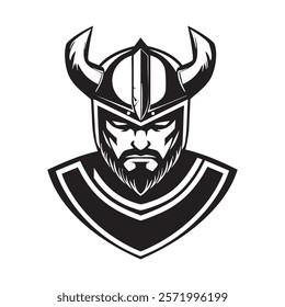 Powerful Viking warrior logo with a fierce expression and horned helmet.