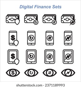 a powerful visual combination that reflects the concept of financial security in the digital age. Featuring elements such as the dollar symbol, Android logo, tablet, and an eye highlighting the dollar