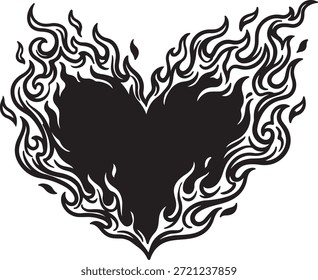 A powerful visual of a dark heart engulfed in elegant flames, symbolizing passion, intensity, or burning love.