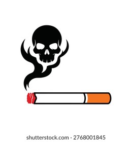 A powerful warning graphic showing a skull forming from cigarette smoke, illustrating the lethal health risks, cancer, and deadly consequences of smoking.