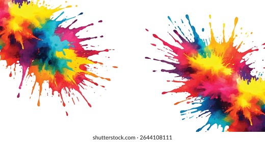Uma poderosa criação em aquarela de manchas espirradas e traçados arrojados de pincel, oferecendo uma exibição visual abstrata e vibrante. Reunindo cores vivas e brilhantes em uma tela branca e nítida, 