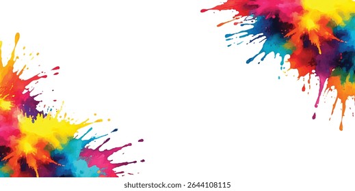 A Powerful Watercolor Creation of Splattered Stains and Bold Brush Strokes, Offering an Abstract and Vibrant Visual Display. Bringing Bright, Lively Colors Together on a Crisp White Canvas, 