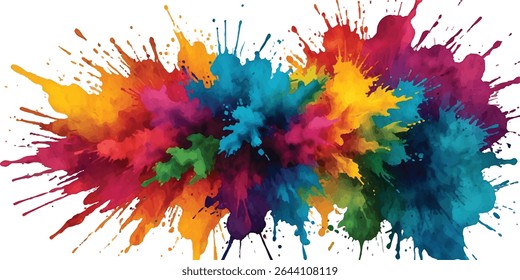 A Powerful Watercolor Creation of Splattered Stains and Bold Brush Strokes, Offering an Abstract and Vibrant Visual Display. Bringing Bright, Lively Colors Together on a Crisp White Canvas, 