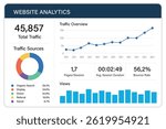 Powerful website analytics dashboard revealing traffic origins and evolving visitor trends.