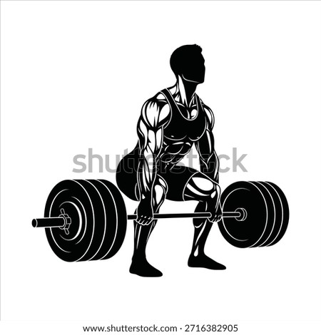 Powerful weightlifter deadlifting a heavy barbell, showcasing incredible strength and determination. Muscular man in a tank top performs workout on clean white background.
