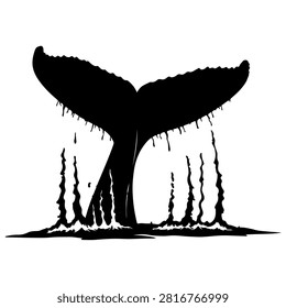 A powerful whale tail emerges from the ocean, creating a dramatic splash and showcasing marine life in its natural habitat.