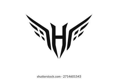Potente logotipo de letra alada H en estilo de Vector plano audaz adecuado para la identidad de resistencia de la marca deportiva y logotipos modernos