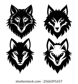 Powerful Wolf Head Logos in Silhouette Style