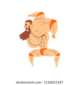 Powerful wrestler character fighting, professional fighter of recreational sports show vector Illustration on a white background