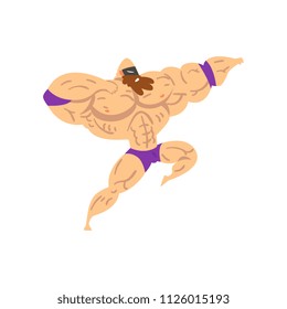 Powerful wrestler character in flying jump kick, professional fighter of recreational sports show vector Illustration on a white background