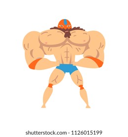 Powerful wrestler character in mask, professional fighter of sports show vector Illustration on a white background