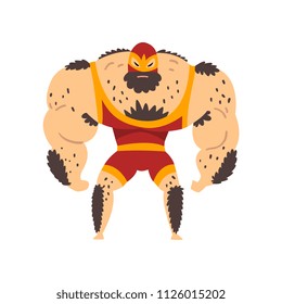 Powerful wrestler character, professional fighter of sports show vector Illustration on a white background