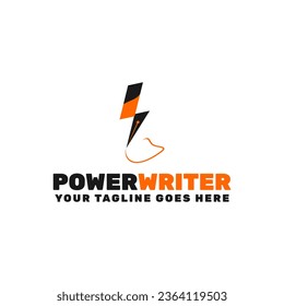 powerful writer logo template, a power icon with ink and pen icon