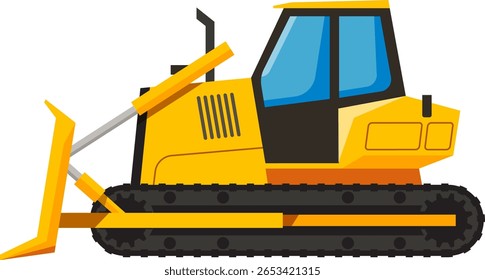 Poderosa escavadeira amarela empurrando sujeira e detritos, trabalhando em uma construção ou local de mineração, demonstrando força e eficiência industrial