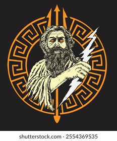 the powerful Zeus illustration, depicting the Greek god holding a bolt of lightning. This striking artwork captures his divine strength and majesty, perfect for mythology lovers and art enthusiasm