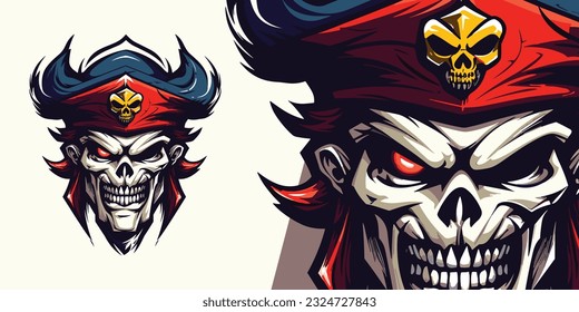 Powerful Zombie Skull Face Pirate Logo Mascot: Illustration Vector for Sport and E-Sport Teams