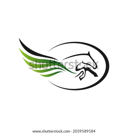 Powerfull flying pegasus unicorn logo vector Horse with wings design on White background