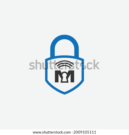 powerfull padlock with wifi icon logo vector