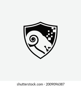 powerfull shield with goat intech way vector logo