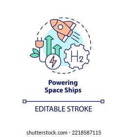 Powering spaceship concept icon. Clean fuel. Advantage of hydrogen energy usage abstract idea thin line illustration. Isolated outline drawing. Editable stroke. Arial, Myriad Pro-Bold fonts used