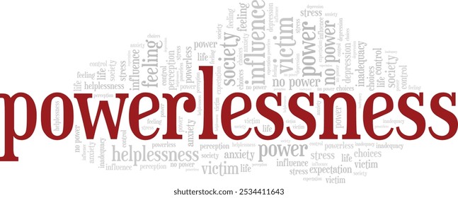 Powerlessness word cloud conceptual design isolated on white background.