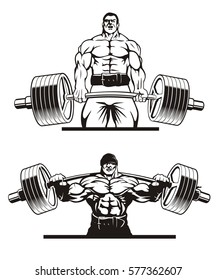 powerlifter, bodybuilder with barbell, vector image