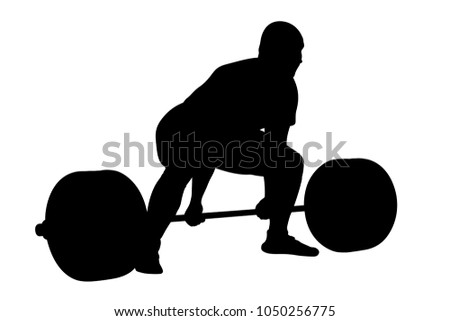 powerlifter exercise deadlift  heavy weight black silhouette