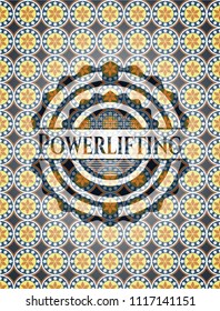 Powerlifting arabesque style emblem. arabic decoration.