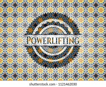 Powerlifting arabic badge background. Arabesque decoration.